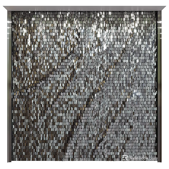 Modern Sofa Background Wall Decorated With Silver And Black Mosaic Tiles And Metal Frame 3d model 