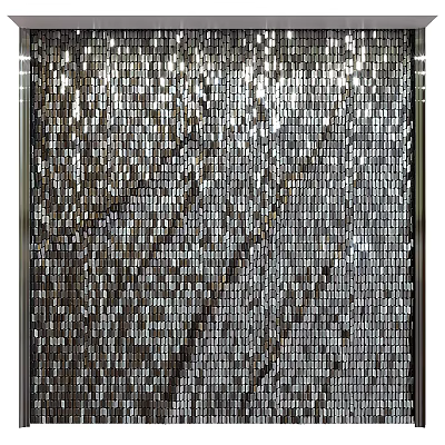 Modern Sofa Background Wall Decorated With Silver And Black Mosaic Tiles And Metal Frame 3d model