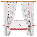 White Curtains With Red Heart Patterns Golden Rod And Red Trim Tiebacks