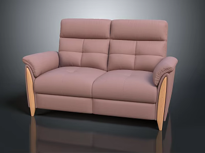 Soft Pink Upholstered Two Seater Sofa With Padded Armrests And Wooden Legs 3d model
