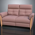 Soft Pink Upholstered Two Seater Sofa With Padded Armrests And Wooden Legs