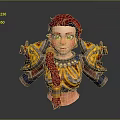 Game Character With Red Braided Hair Green Eyes And Ornate Yellow Blue Armor