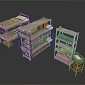 Industrial Style Metal Bunk Beds With Mattresses Shelving Units And Storage Carts