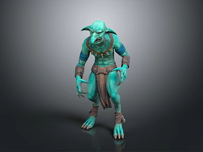 Game Movie Fantasy Character With Green Skin Horned Head Pointed Ears And Tattered Clothing 3d model