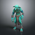 Game Movie Fantasy Character With Green Skin Horned Head Pointed Ears And Tattered Clothing