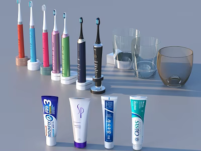 Assorted Oral Care Products Including Electric Toothbrushes Toothpaste And Glass Cups 3d model