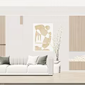 Modern Light Colored Three Seater Sofa With Throw Pillows Floor Lamp And Decorative Painting