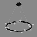 Modern Black Round Ring Frame Chandelier With Multiple Circular LED Bulbs 3d model