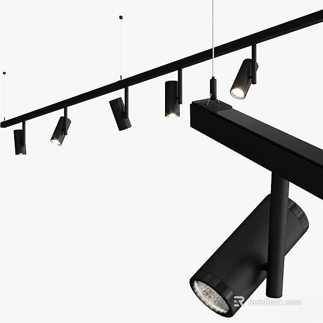 Modern Black Track Mounted Downlights and Spotlights with Sleek Design for Indoor Lighting 3d model 