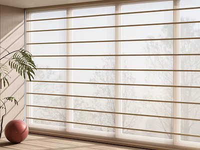 Light Filtering Horizontal Blinds For Large Window With Indoor Plant Tree View And Wooden Floor 3d model