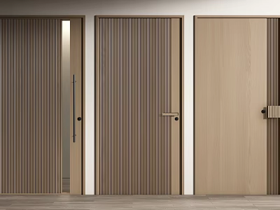 Light Wood Swing Doors With Vertical Stripes Minimalist Design And Modern Door Handles 3d model