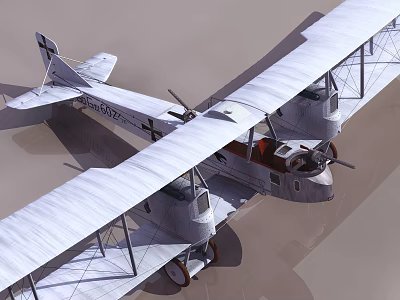 Vintage White Biplane With Double Wings And Propellers Military Insignia 3d model