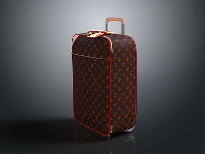 Stylish Travel Luggage with Monogram Pattern Telescopic Handle Red Trim and Rolling Wheels 3d model