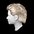 Game And Movie Character Head Model With Blonde Short Slicked Up Hairstyle Against Black Background