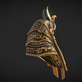 Ancient Egyptian Golden Pharaoh Headdress With Intricate Black Decorations Red Gemstones And Geometric Patterns