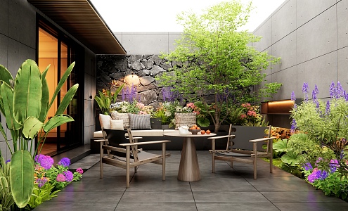 Modern Villa Courtyard Garden Patio Courtyard Outdoor Table and Chair Flowers Flower Pond Flower Groove Landscape Sketch Landscape Landscaping Shrubs 3d model