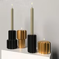 Geometric Black And Gold Candle Holders Decorative Ornament Set With Lit Candles