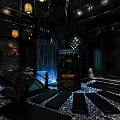 Chinese Style KTV Lobby With Traditional Lanterns Wooden Structure Water Feature And Stone Path