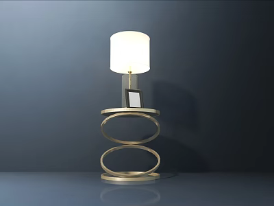 Modern Gold Base Table Lamp With White Lampshade And Circular Ring Design 3d model
