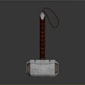 Fantasy Mythical Hammer With Brown Textured Handle And Silver Rune Metal Head