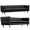 Black Leather Three Seater Sofa With Tufted Diamond Pattern And Modern Design 3d model