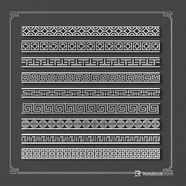 Elegant Traditional Carved Decorative Patterns With Geometric Designs And Continuous Ornamental Motifs 3d model 