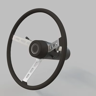Modern Steering Wheel Design With Black Rim Perforated Silver Spokes And Central Hub 3d model