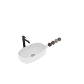 White Oval Shaped Countertop Wash Basin With Modern Black Faucet Design