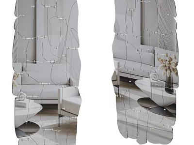 Mirror Reflects Modern Living Room Sofa Armchair And Coffee Table 3d model