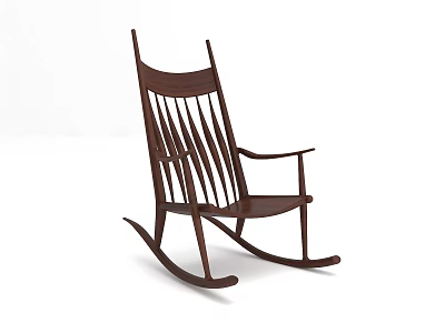 Modern Dark Brown Wooden Rocking Chair With Slatted Back And Armrests 3d model