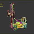 Yellow Industrial Forklift Truck With Black Mast Blue Cabin And Wheels
