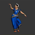 Woman Performing Traditional Indian Dance In Blue Sari With Red Shoes And Ornaments