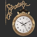 Elegant Golden Ornate Wall Clock With Roman Numerals And Decorative Bracket