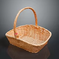 Light Brown Woven Pet Basket With Curved Handle On Dark Background