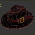 Classic Stylish Dark Hat With Brown Crown Navy Blue Brim Red Band And Gold Buckle