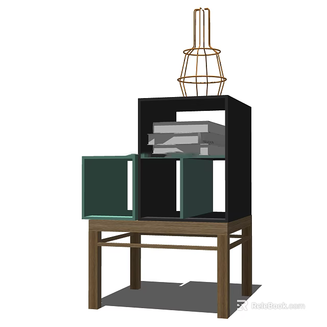 Stylish Entryway Side Cabinet With Black Green Glass Doors And Wooden Frame 3d model 