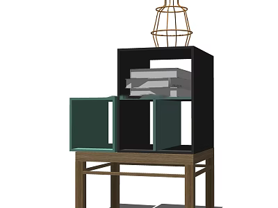 Stylish Entryway Side Cabinet With Black Green Glass Doors And Wooden Frame 3d model
