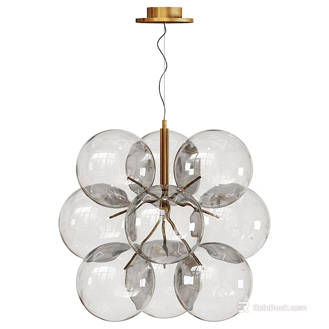 Modern Transparent Glass Balls Chandelier With Golden Metal Frame And Elegant Hanging Structure 3d model 