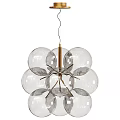 Modern Transparent Glass Balls Chandelier With Golden Metal Frame And Elegant Hanging Structure