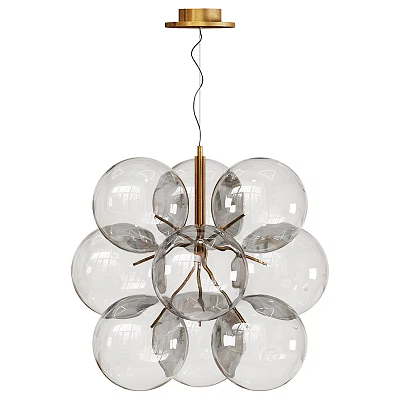 Modern Transparent Glass Balls Chandelier With Golden Metal Frame And Elegant Hanging Structure 3d model