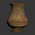 Traditional Ceramic Vase with Hand-Painted Geometric Patterns in Yellow and Red Tones for Decorative