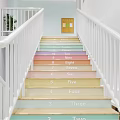 Welcoming Kindergarten Interior With Sofa Reception Desk Colorful Stairs And Cartoon Decor