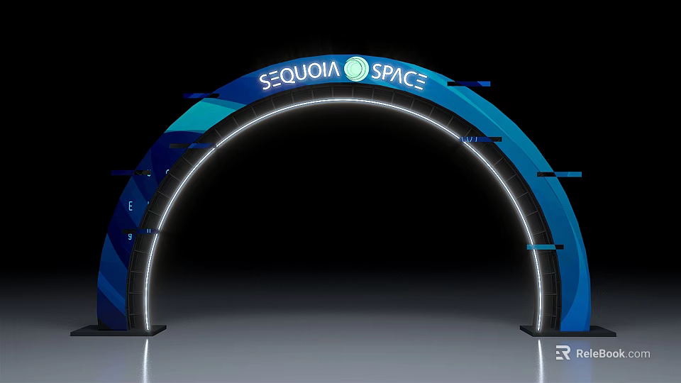 Sequoia Space Blue Illuminated Archway With Modern Design And Light Stripes 3d model 