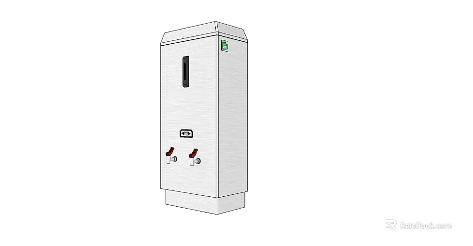 Silver Vertical Daily Electrical Appliance With Red Water Taps And Green Logo 3d model 