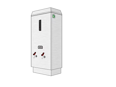 Silver Vertical Daily Electrical Appliance With Red Water Taps And Green Logo 3d model