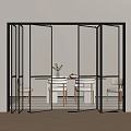 Modern Glass Folding Doors with Black Frames Connecting Interior Spaces 3d model