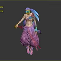 A Man With Blue And Pink Hair Shirtless Torso Baggy Pink Pants Holding Swords