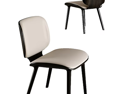 Modern Stylish Dining Chair With White Upholstered Seat And Black Wooden Legs 3d model