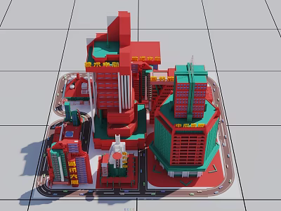 Simple Model Cartoon Architecture Animation Wind City Building Combination City Corner High-rise Building Combination 3d model