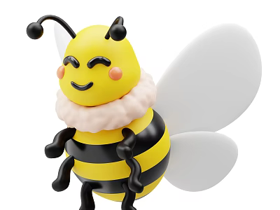 Cute Cartoon Bee With Yellow Black Stripes White Wings And Smiling Expression 3d model